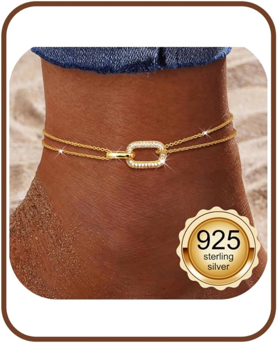 Vrouwen 925 Sterling Zilveren Enkelband met Papieren Clip Hart - Verstelbare Waterdichte Zomer Strand Sieraden voor Dames