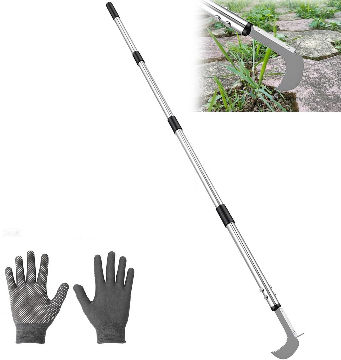 SnelShoppen - Voegenkrabber Onkruid 138 cm Verstelbaar - Tuin Onkruidmes met Lange Handgreep - Gekartelde Rand Onkruidverwijderaar - Ideaal voor Tuini