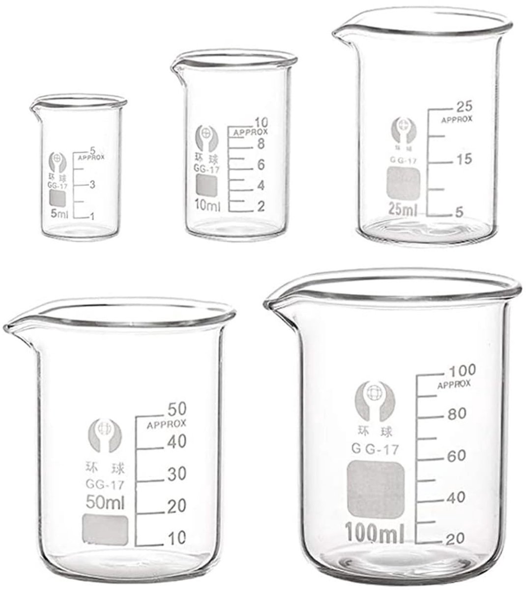 Set van 5 glazen maatbekers, 5 ml, 10 ml, 25 ml, 50 ml, 100 ml - Perfect voor koken, bakken en nauwkeurige metingen