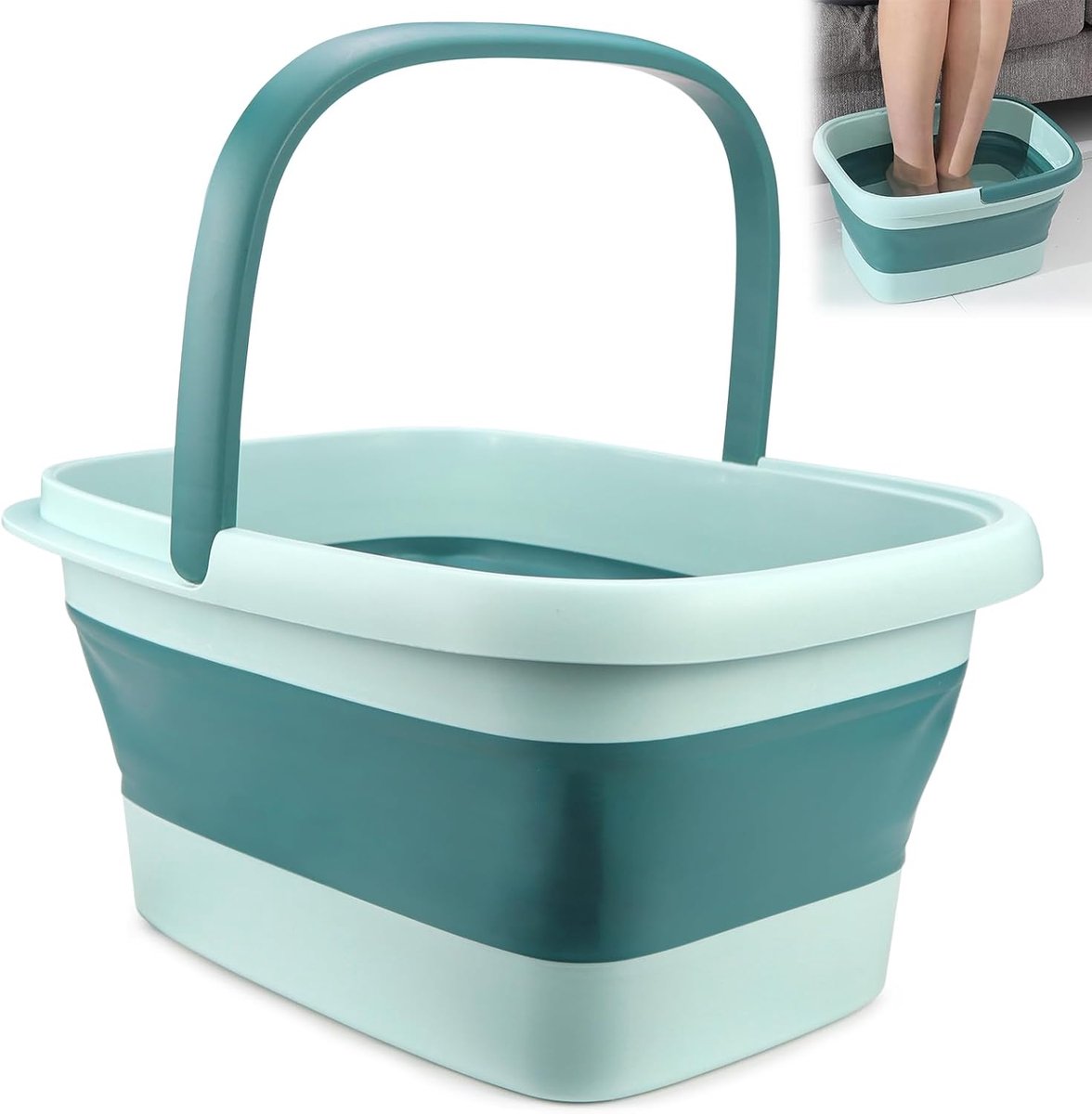 SnelShoppen - Opvouwbaar Voetbad 15L - Voetbruisbad met Massagefuncties - Lichtgroen Voetbad voor Vermoeidheid en Gezondheidspedicure - Ideaal voor Th