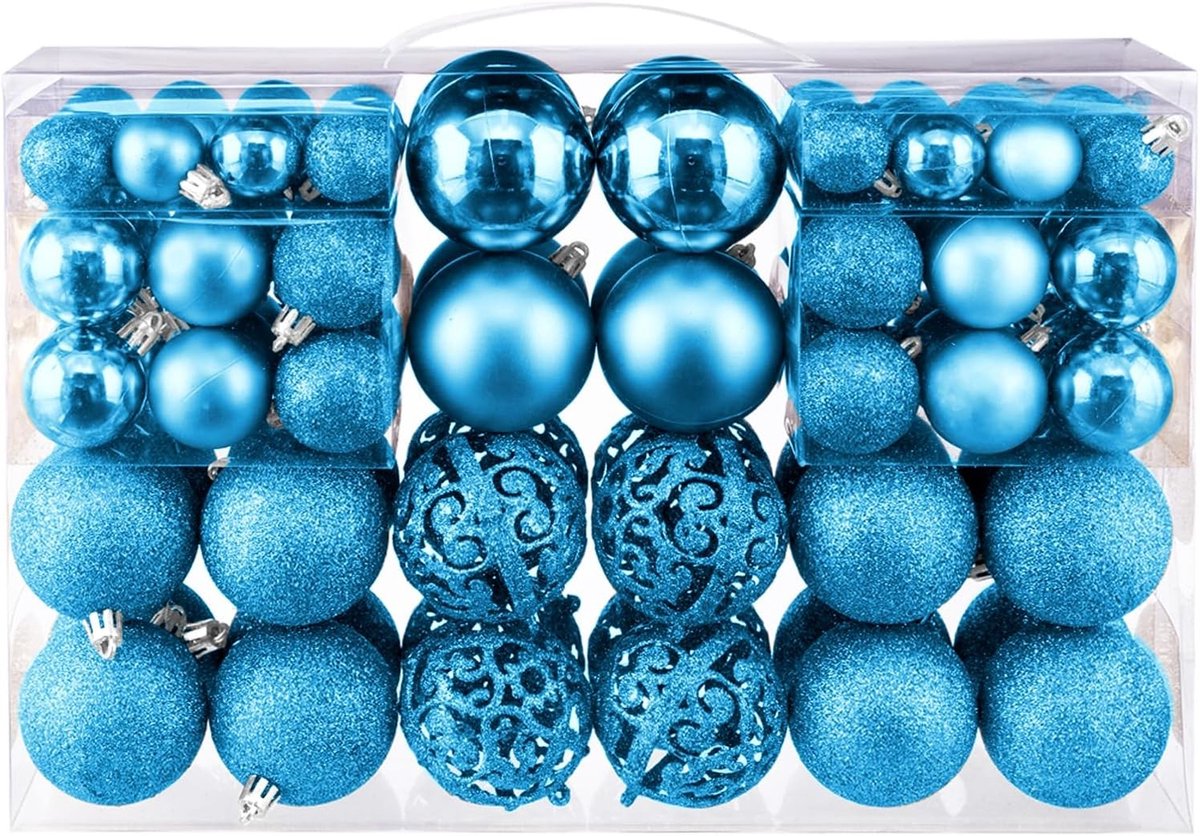 Set van 100 Plastic Kerstballen voor Boomdecoratie - Versieringen in Blauw, 3-6CM, Ideaal voor Feestdagen en Thuisdecoratie