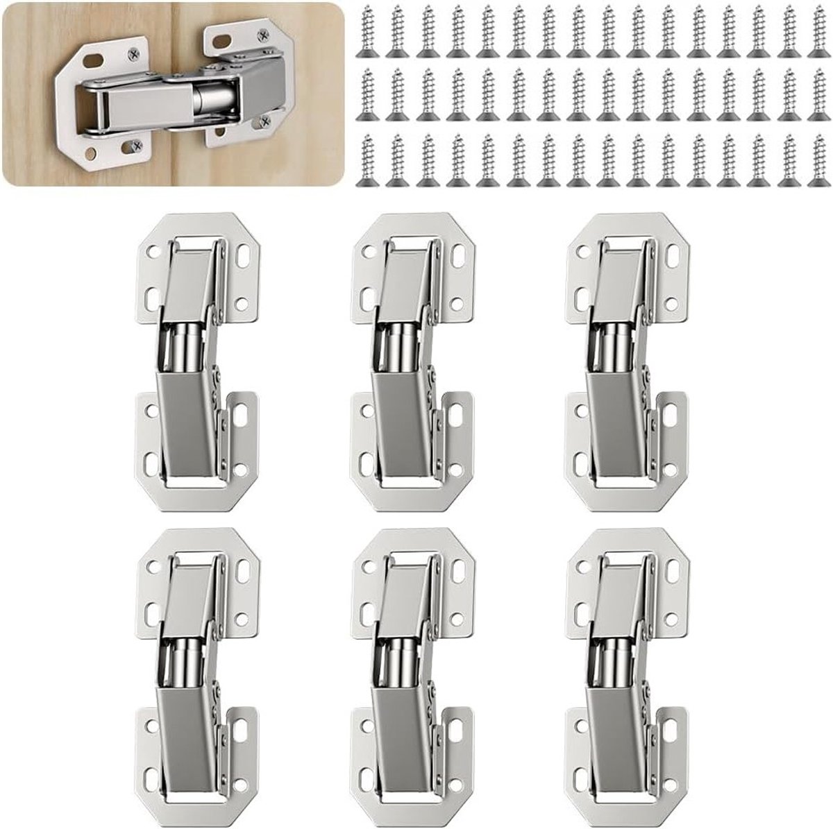 Set van 6 onzichtbare meubelscharnieren 90° voor keuken- en kastdeuren, 7,6 cm met 48 schroeven