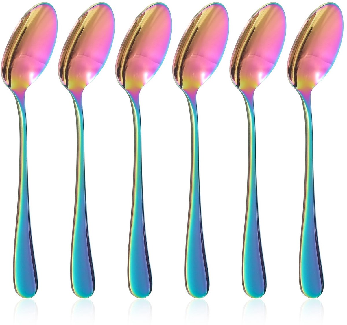 Dailygoods- Koffielepels 6 stuks - Roestvrij Staal - Regenboogkleuren - Dessertlepel - Theelepel - Modern Design - Geschikt voor Cadeaus - Theelepels