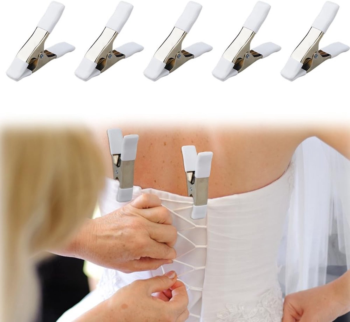 Dailygoods- Jurk Clips 9 cm - Kleding Clips voor Tailleren - Heavy-Duty Klem - Bruidsaccessoires - Zware Klemmen - Roestvrij Staal - Kledingclips