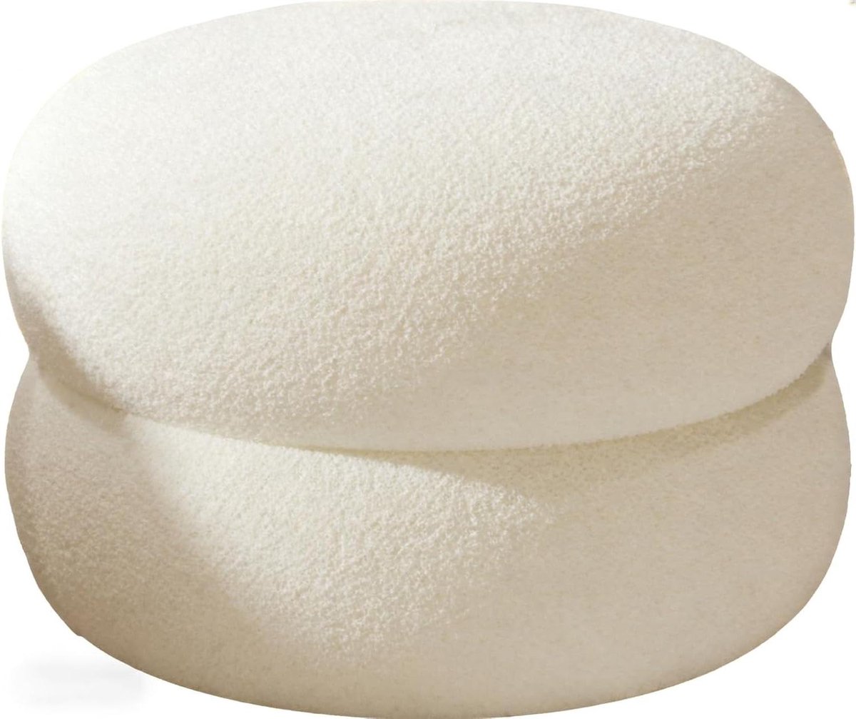 Ronde opbergpoef - Voetensteun salontafel - Woonkamer decoratie - Robuuste constructie - Max 136 kg - Wit