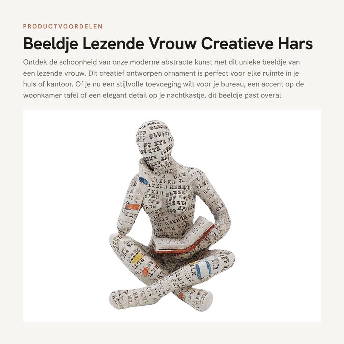 Dailygoods- Beeldje Lezende Vrouw - Hars Ornament - Woondecoratie - Creatieve Sculptuur - Modern Design - Handbeschilderd Detail - Decoratiebeeldje