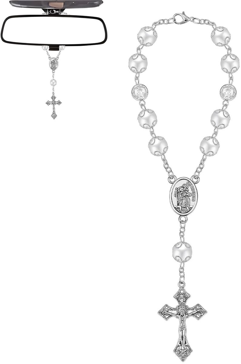 Dailygoods- Rozenkrans Hoge Kwaliteit - Rozenkrans Heren - Rozenkrans Dames - Rozenkrans voor Spiegels - Geluksbrenger - Elegant Zwart - Gebedsketting