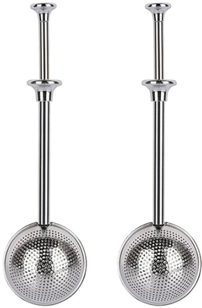 Dailygoods- Theebal 2 Stuks - Roestvrij Stalen Thee-ei - Premium Theezeefjes - Filters met Handvat - 18cm Lengte - 5cm Diameter - Theezeef