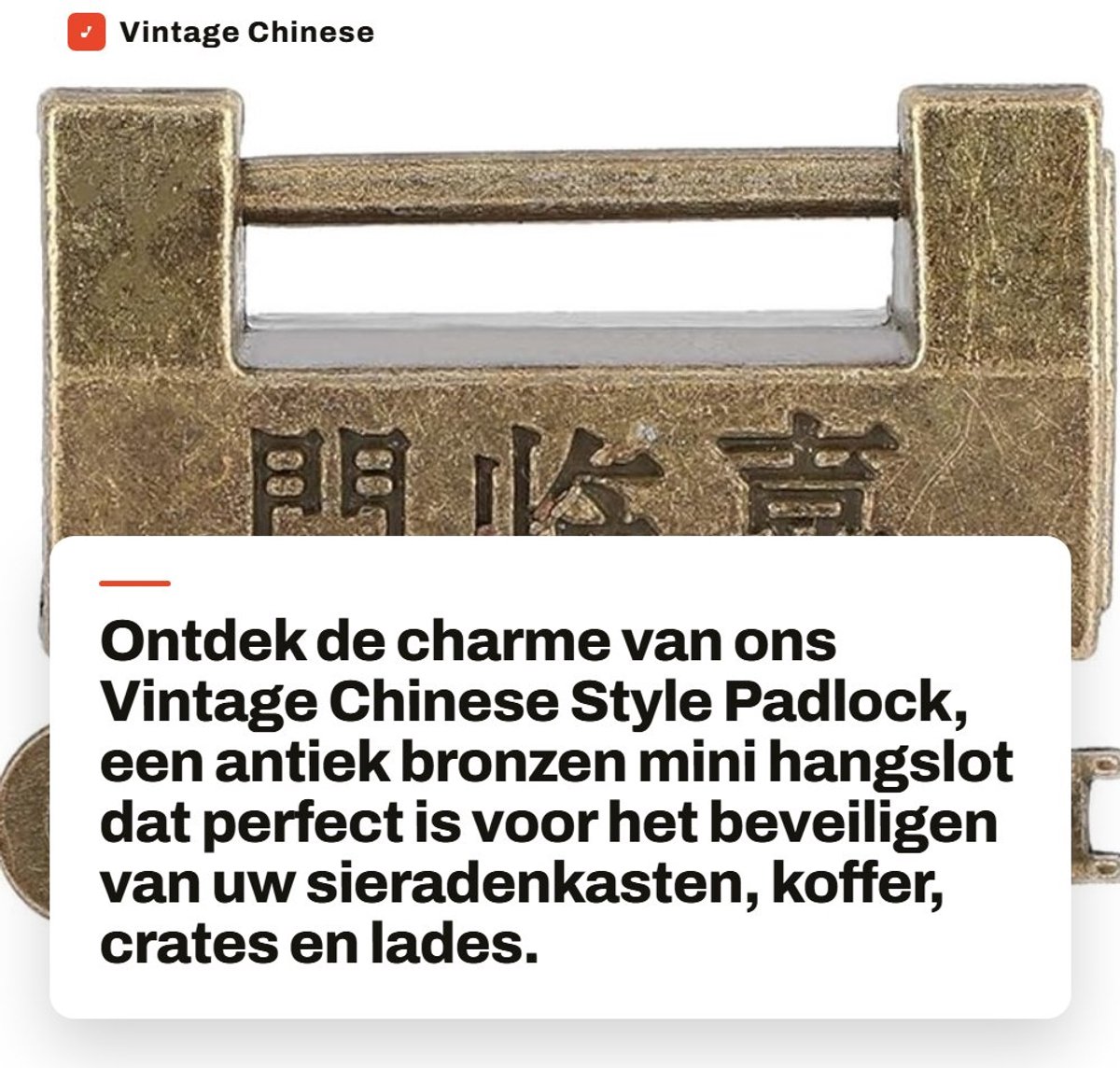 Dailygoods- Hangslot Vintage Stijl - Mini Hangslot - Antiek Koper - Geschikt voor Sieradenkist - Duurzaam - 3,2 cm Lengte
