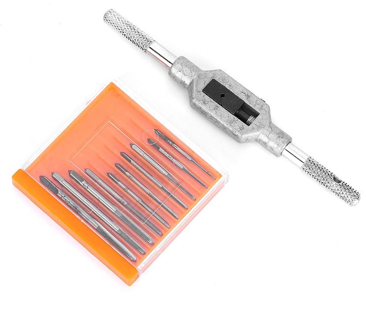 Dailygoods- Tapset 11-delig - Mini Tap Houder - Metaal - M1 tot M3.5 - Efficiënt Boorgereedschap - Compacte Verpakking 17x12x0,8 cm