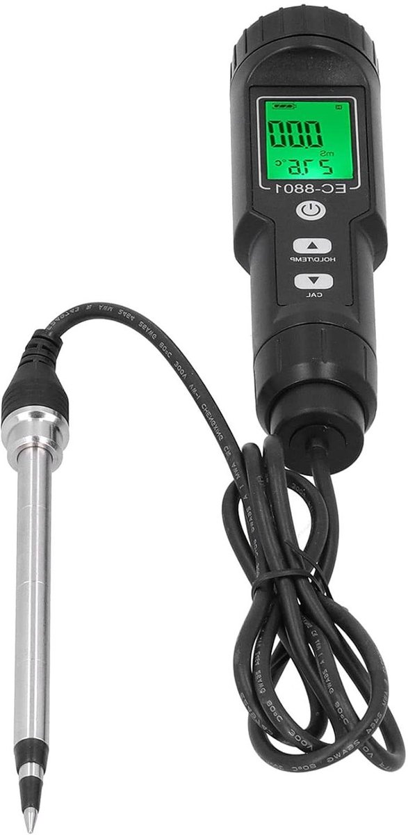 Bodem Geleidbaarheidsmeter - EC-meter Bodem - Planten Groei Meten - Hoge Nauwkeurigheid ±2% - 37x150mm - Grijs