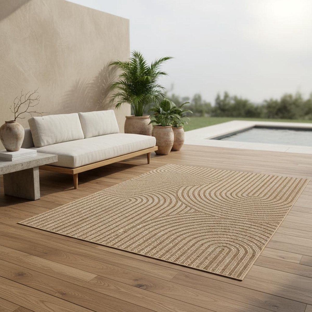 Buiten vloerkleed - Terraskleed Tuinkleed - Buiten Leven - Jute-look Design - 160 x 230 cm - Beige