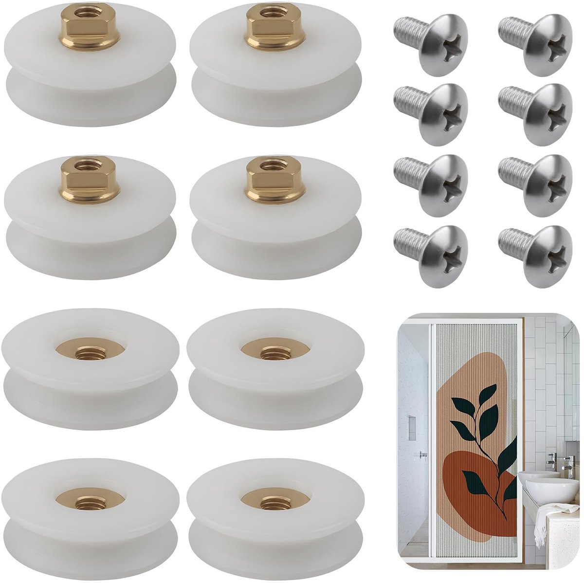 Dailygoods- Rollen 22,5 mm - Douchedeurrollen - Set van 8 - Roestvrij Staal - Corrosiebestendig - Microlagers voor geruisloze werking