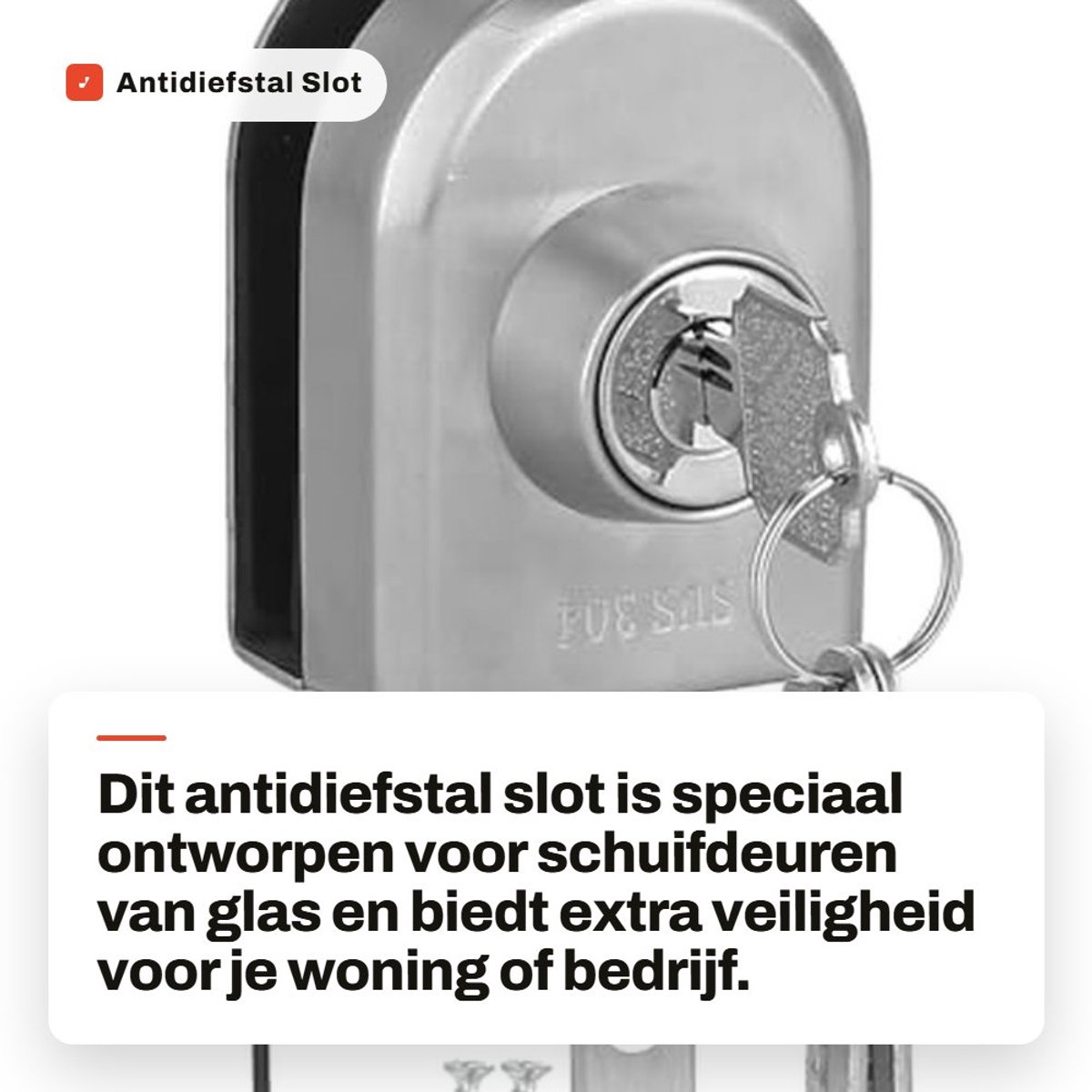 Dailygoods- Schuifpoort Slot Antidiefstal - Deurslot Buitendeur - RVS - Eenvoudig te Installeren - Verstevigd - Geschikt voor 10-12mm Glas