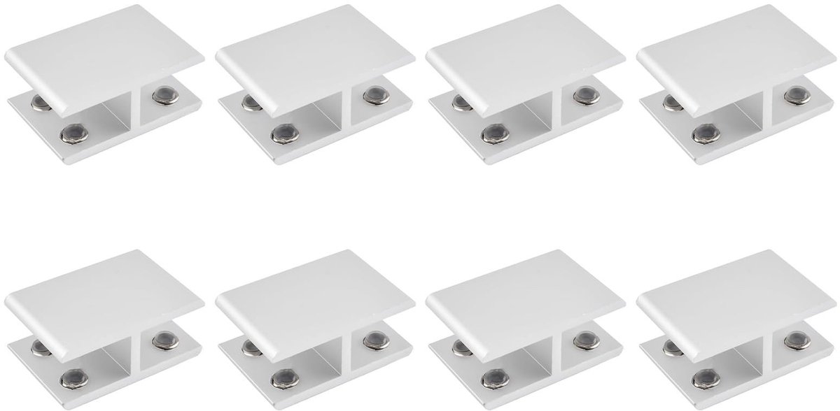 Dailygoods- Glasplankbeugel Verstelbaar - Aluminium - Glasklemmen voor Glasplaat - 8 Stuks - Geschikt voor 14-16mm Dikte - 180 Graden - Glasklem
