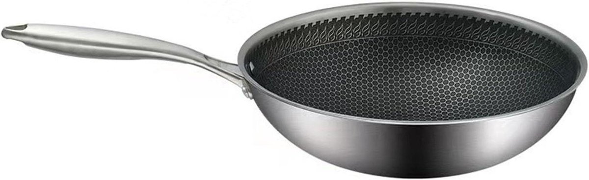 Wok Pan - Koekenpan Koekepan - Koken - Visgraat Coating - 34CM - Zilver