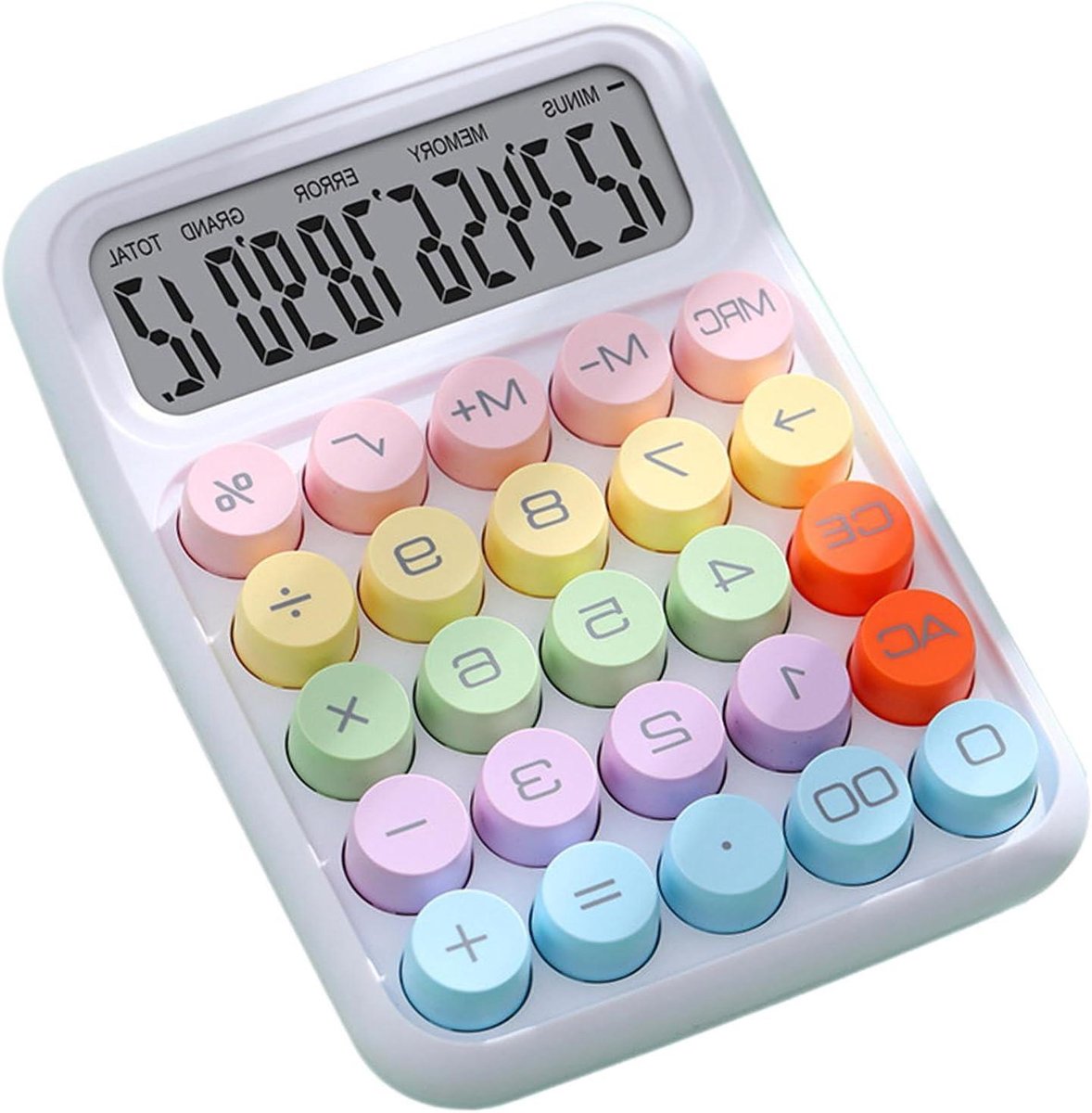 Mechanische Knop Rekenmachine - Bureau Rekenmachine - Financiële Berekeningen - Verhoogd Groot Display - 16x11x2 cm - Wit