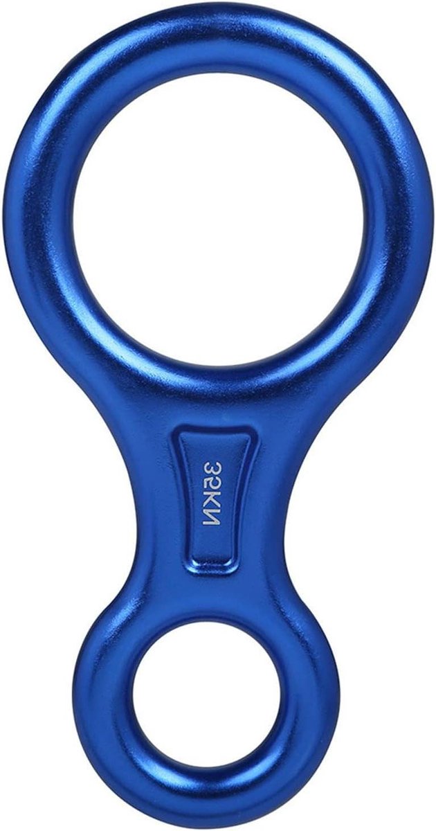Aluminium Acht Afdaalapparaat - Klimuitrusting Abseilapparaat - Veilig Klimmen - Hoge Draagkracht 35 kN - 14.4 cm Hoogte - Blauw