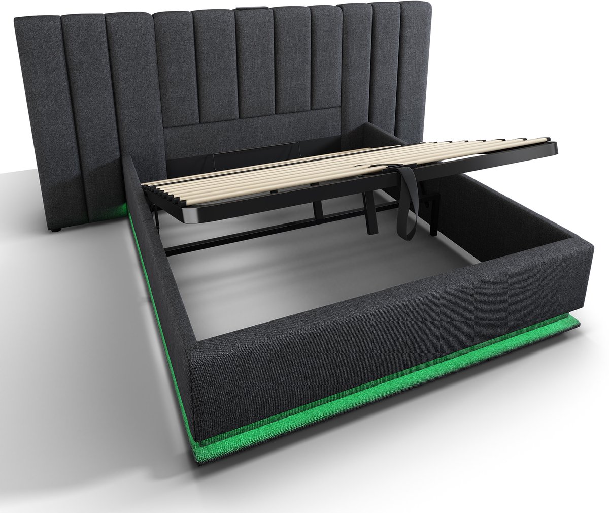 COVREO Bedframe 160x200 cm grijs, met LED en USB-C, zonder matras