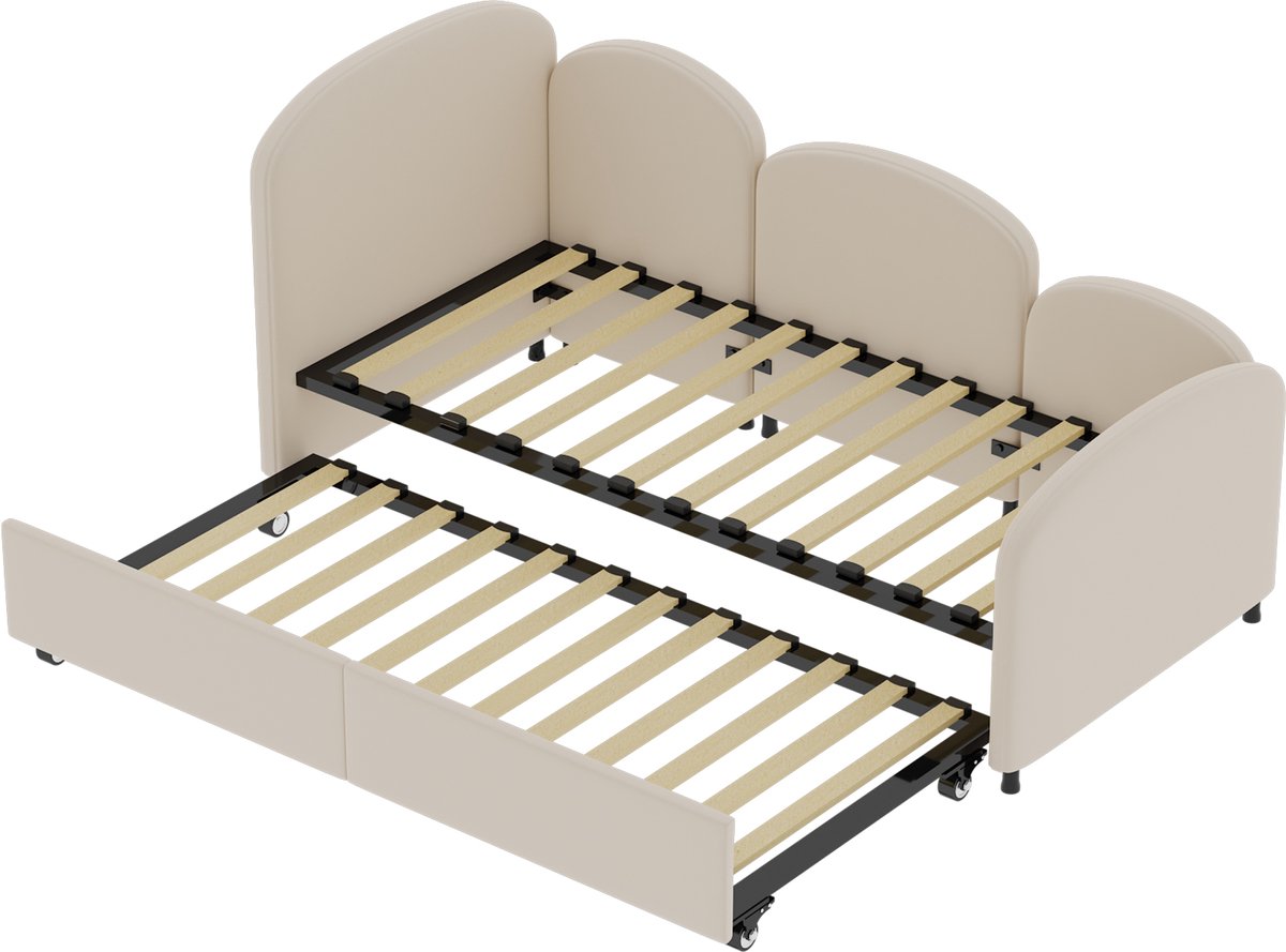 COVREO Bedbank 90x200 cm beige, fluwelen bedbank met lades, zonder matras