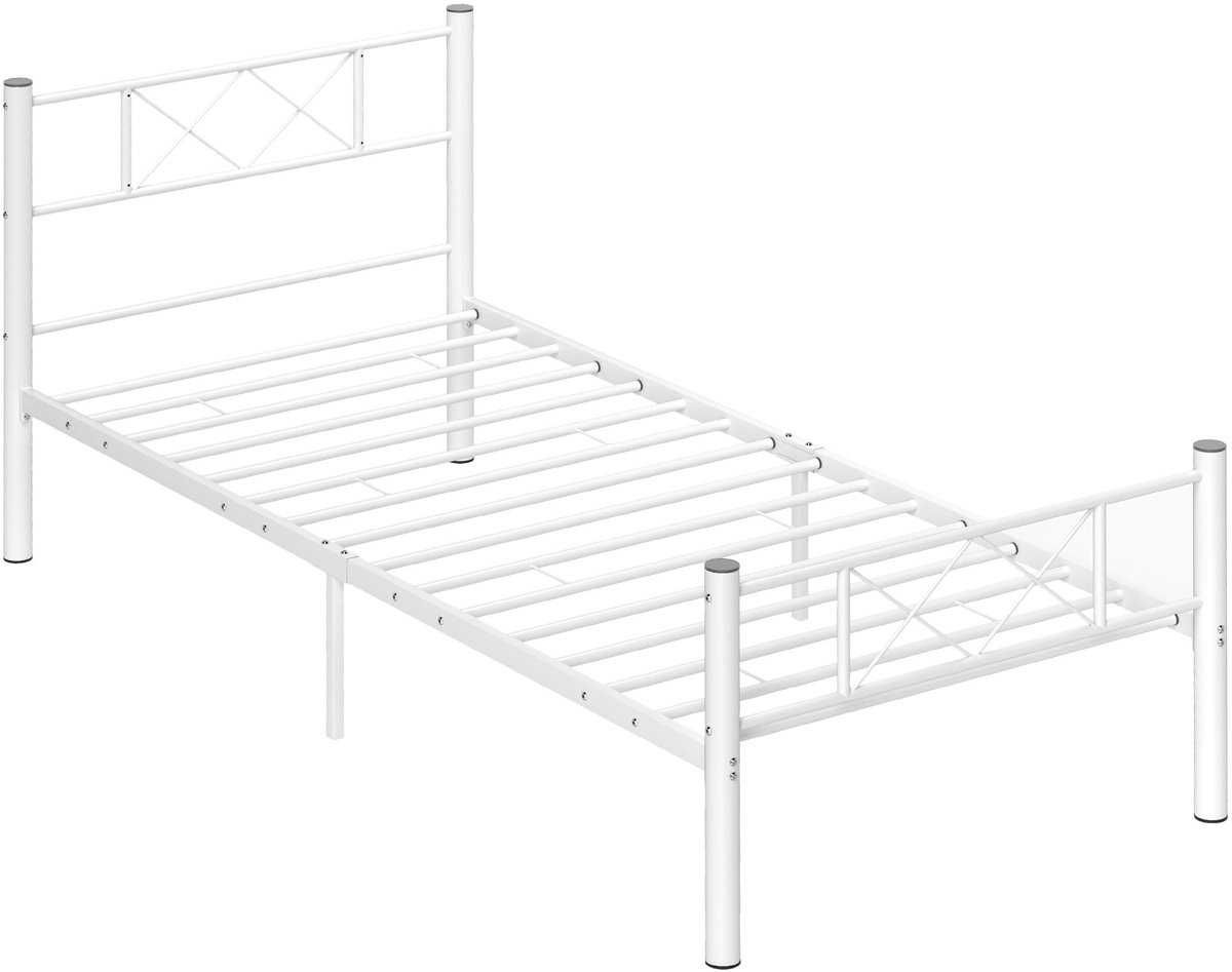 COVREO Bedframe van staal met lattenbodem – 96x208x88 cm – Eenpersoonsbed voor compacte ruimtes – met opbergruimte onder het bed – Wit - zonder matras