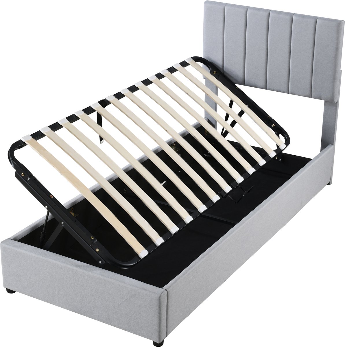 COVREO Bedframe 90x200 cm grijs met opbergruimte, zonder matras
