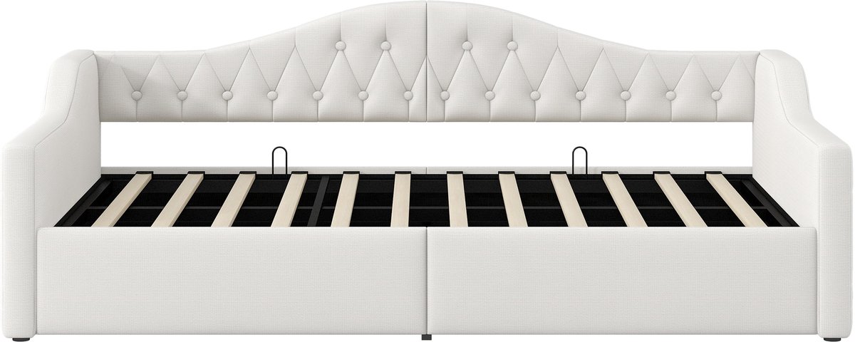 COVREO Slaapbank 90x200 cm beige, met opbergruimte, LED, zonder matras