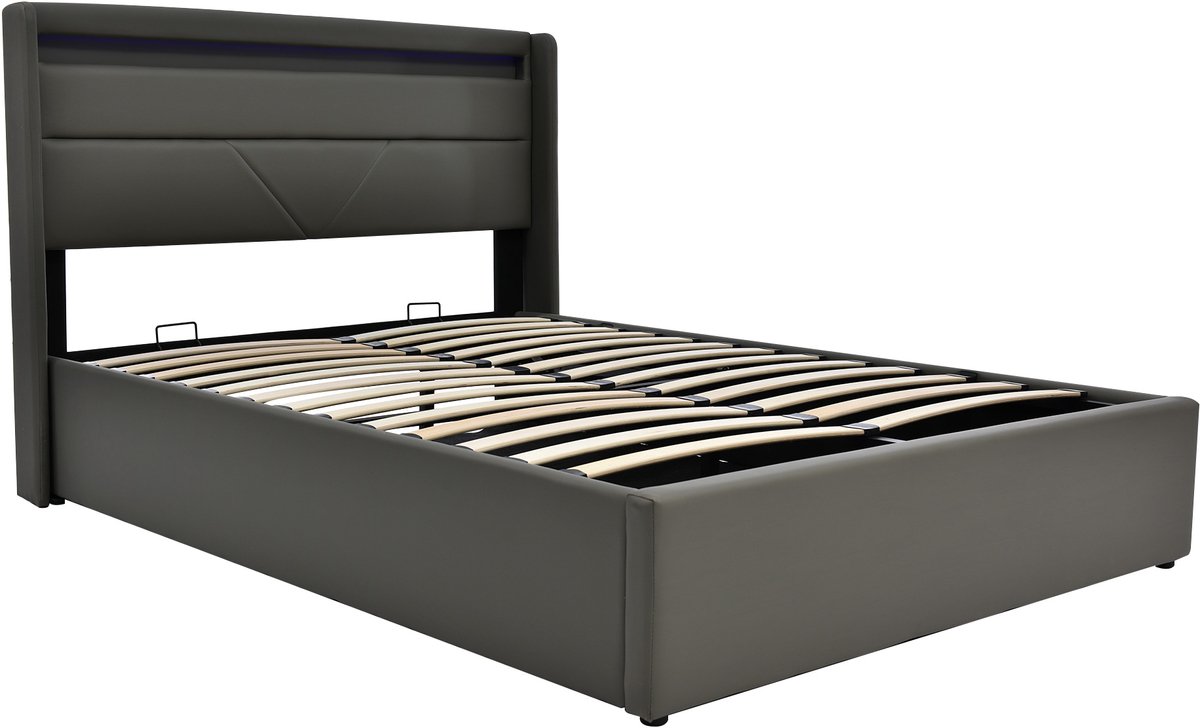 COVREO Bedframe 140x200 cm 202x146x107,5 cm grijs PU met LED zonder matras