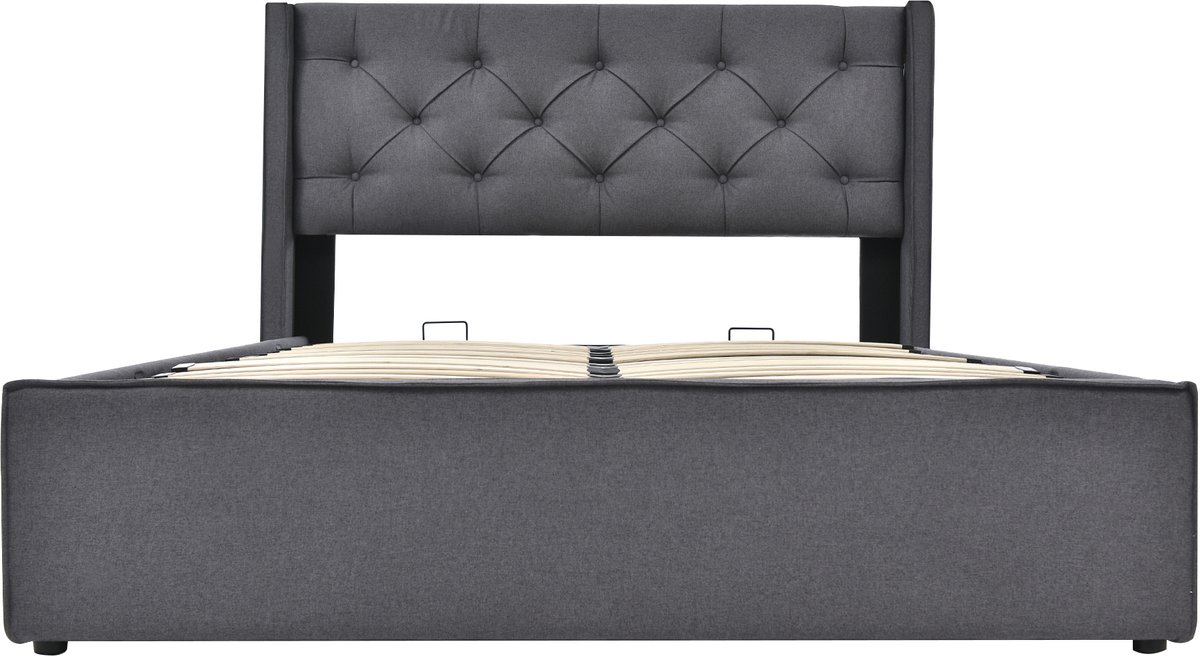 COVREO Bedframe 140x200 cm grijs, opbergruimte, lattenbodem, zonder matras