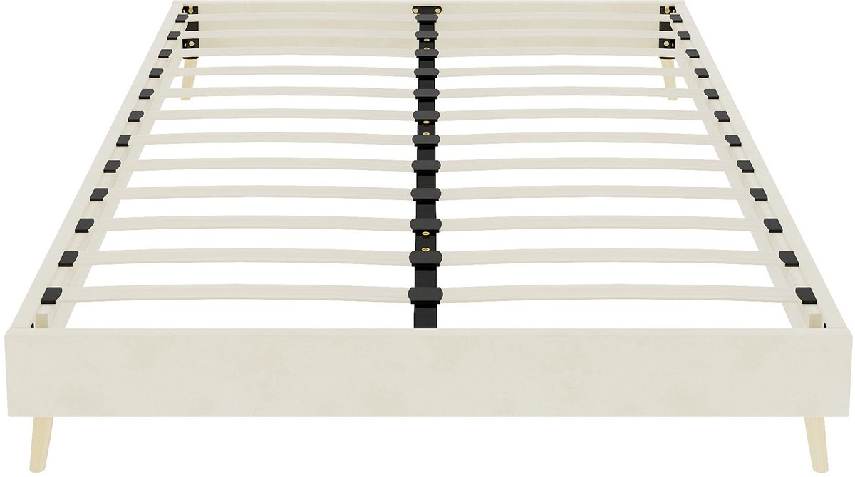 COVREO Bedframe met zachte bekleding – 140x200 cm – Bedombouw voor slaapkamer – met stabiele constructie – Beige - zonder matras