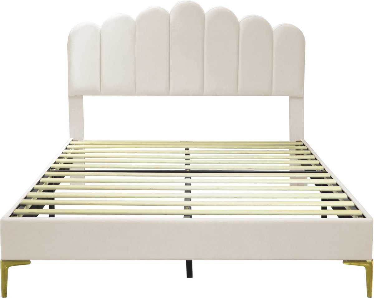 COVREO Bedframe 140x200 cm beige met lattenbodem zonder matras