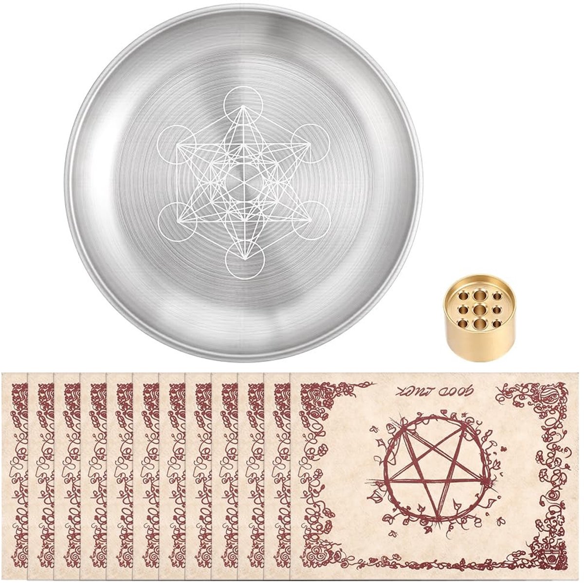 Dailygoods- Slachtofferschaal Ronde Vorm - Rituele Plaat - Wierookhouder - Decoratieschotel - Kaarsenstandaard - Roestvrij Staal - Altaarplaat