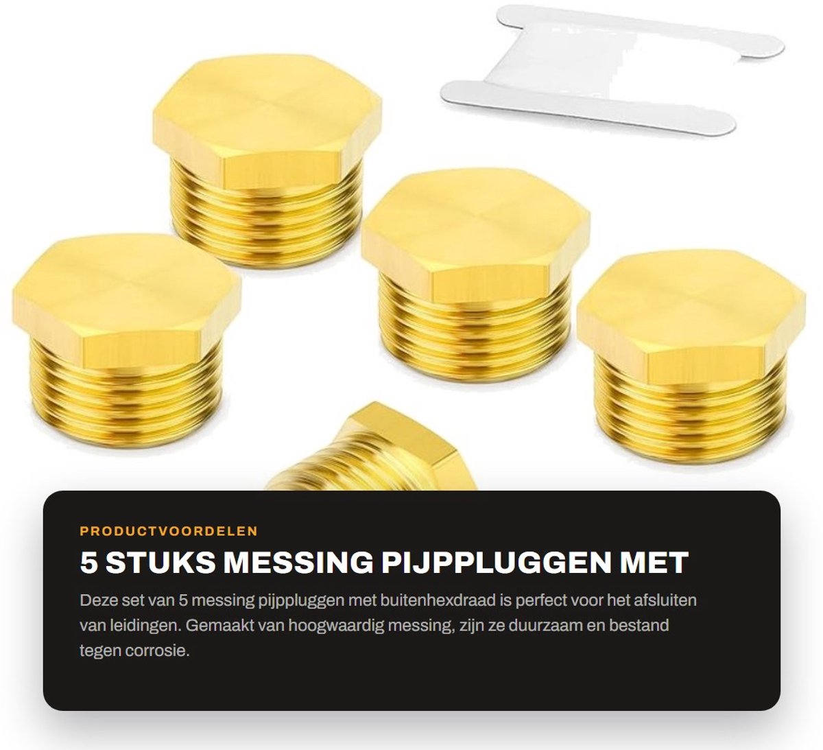 Dailygoods- Pijpplug Messing - 1/2" BSP - Schroefdraad Fitting - Corrosiebestendig - Hoge Temperatuur Weerstand - Gemakkelijk Aansluiten - Pijpafsluiter