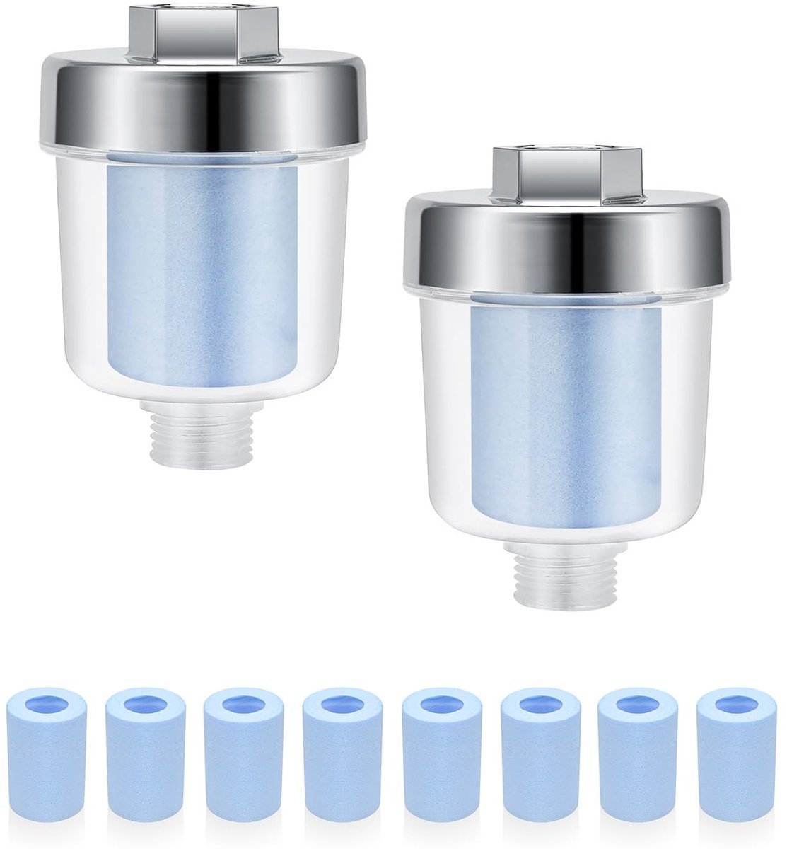 Dailygoods- Douchefilter 2 Stuks - 10 Verwisselbare Blauwfilters - Effectieve Filtering - Leidingfilter - Gezond Water voor Huid en Haar - Eenvoudige Installatie - Waterfilter