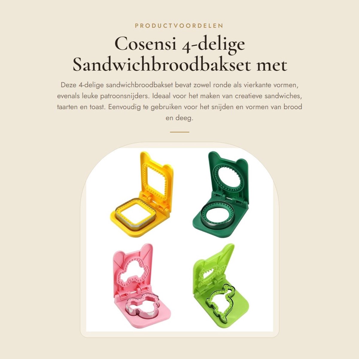 Dailygoods - 4-delige Sandwichbroodbakset met Patroonsnijders