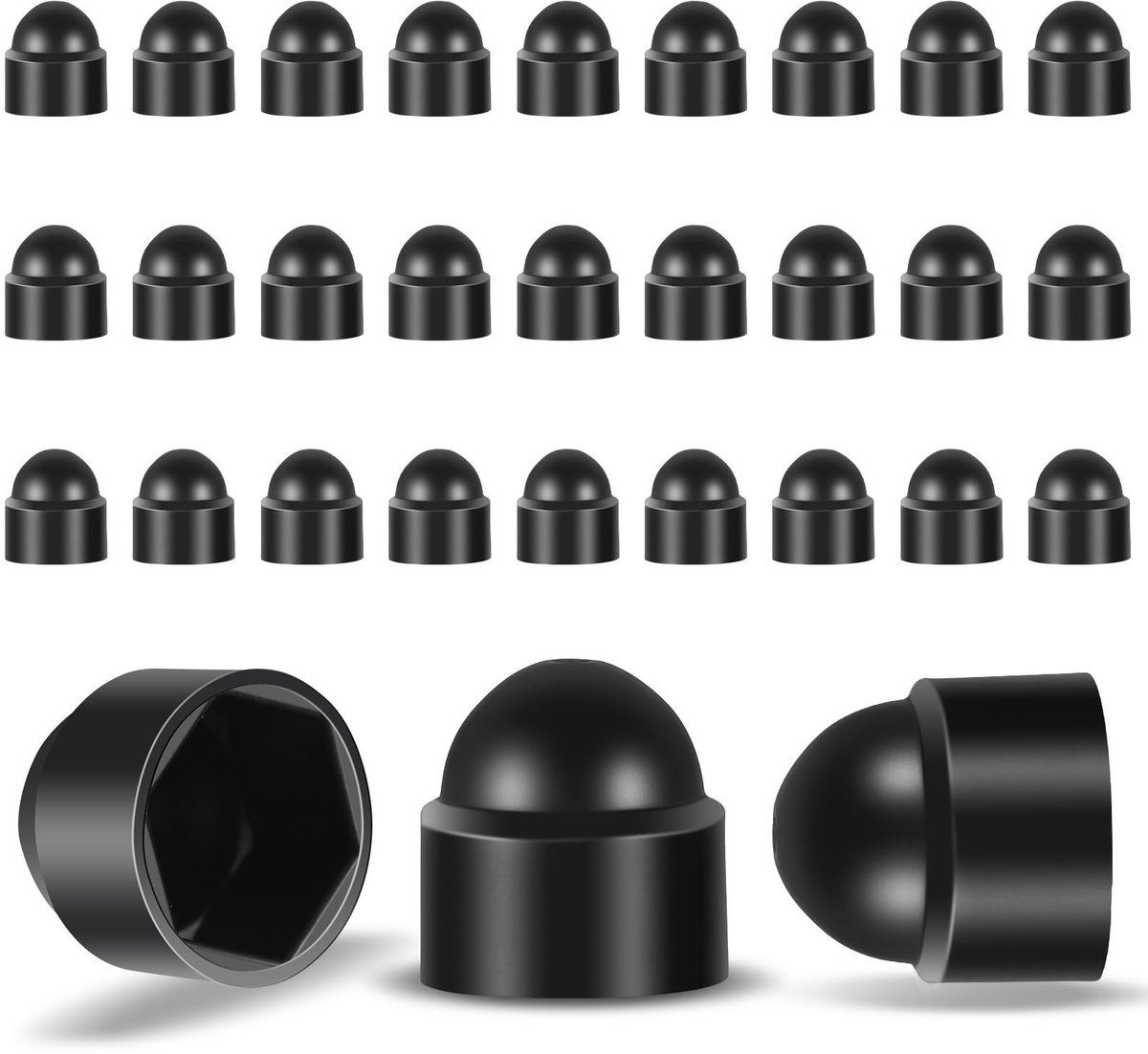 Dailygoods- Beschermdoppen Zeskant M6 - 30 Stuks - Kunststof Kappen - Zwarte Schroefafdekking - Hoogwaardig PE-Kunststof - Duurzaam en Vervormingsbestendig - Afdekkapjes