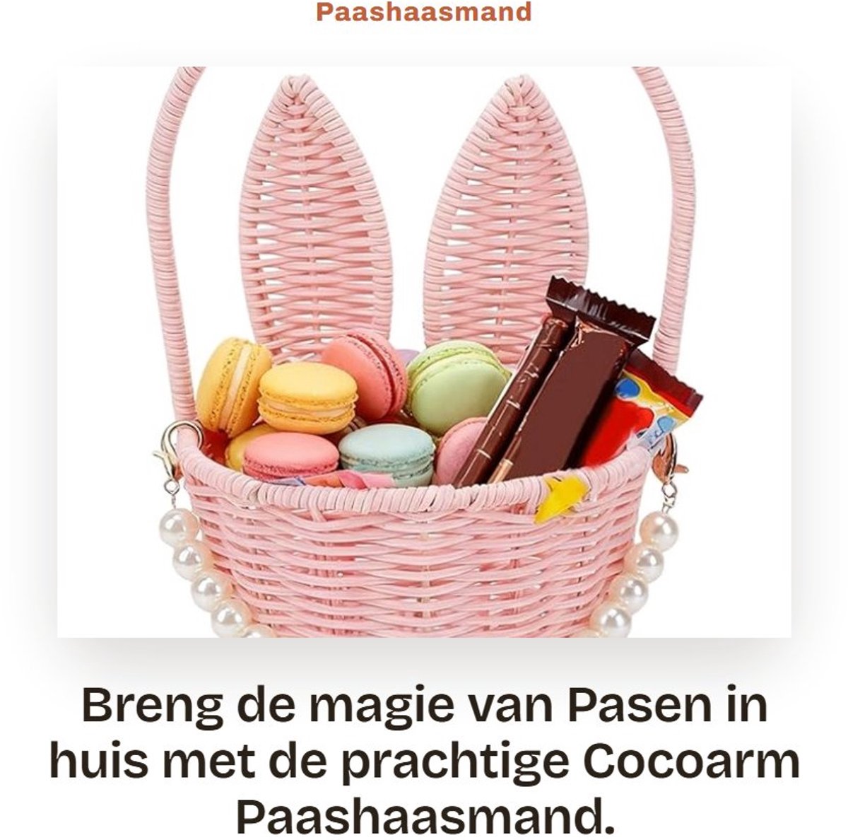 Dailygoods- Paashaasmand Stevige Constructie - PP Rotan - Roze Paaseimand - Konijnenoormand - Snoeppicknick - Decoratieve Versiering