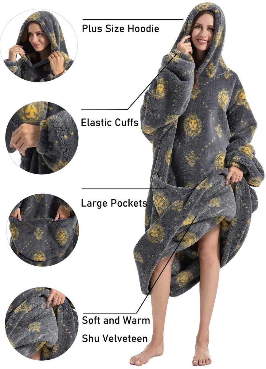 Dailygoods- Deken-Hoodie Extra Lange Oversized - Fleece - Draagbare Deken - Pluizig Gigantisch Sweatshirt - Warm en Comfortabel - Thermisch Isolerend Materiaal