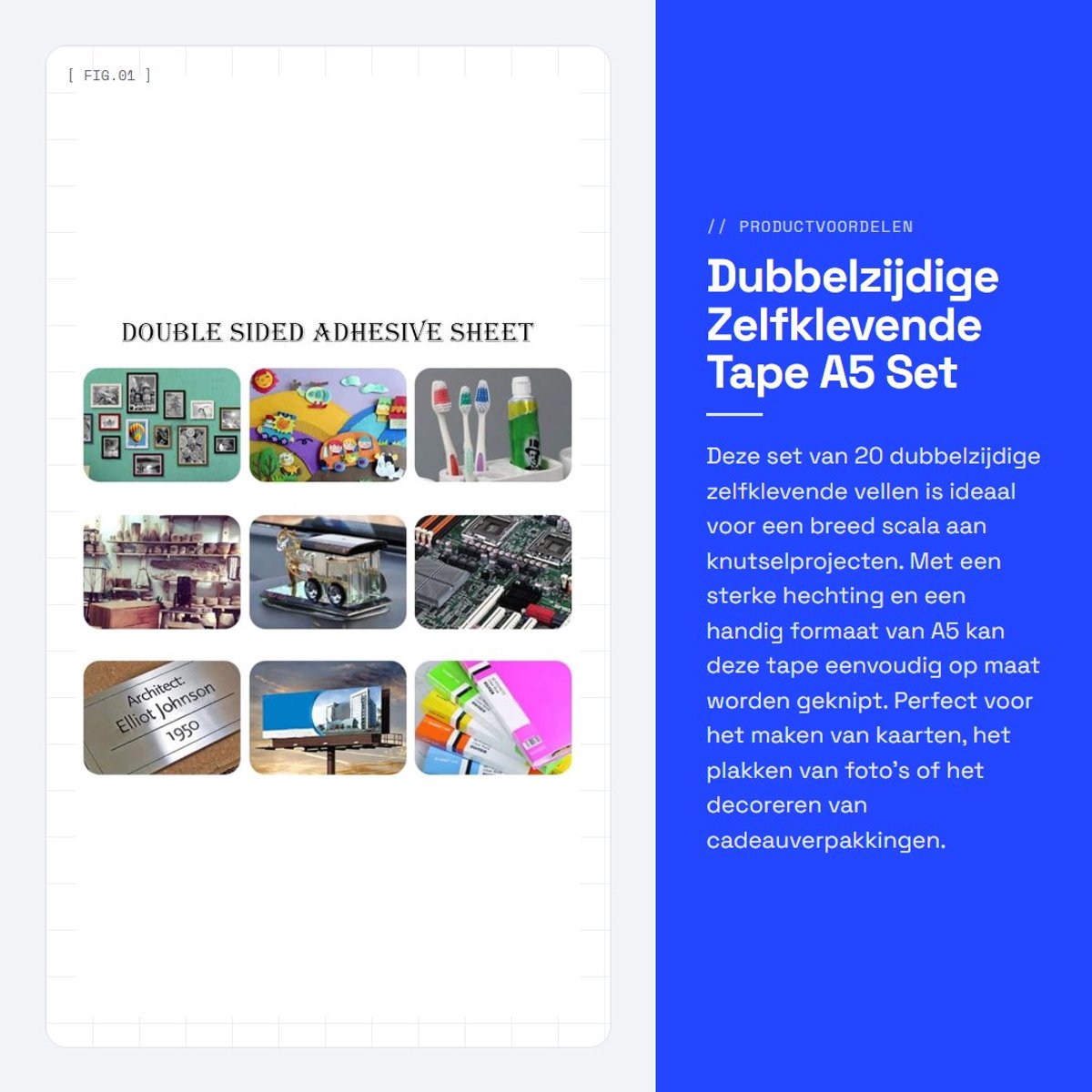 Dailygoods- Dubbelzijdige Tape Extra Sterk - 20 Vel A5 - Zelfklevende Vellen - Perfect voor Knutselen - 21x14,5cm - Ideaal voor Foto's en Cadeaus - Plakvellen