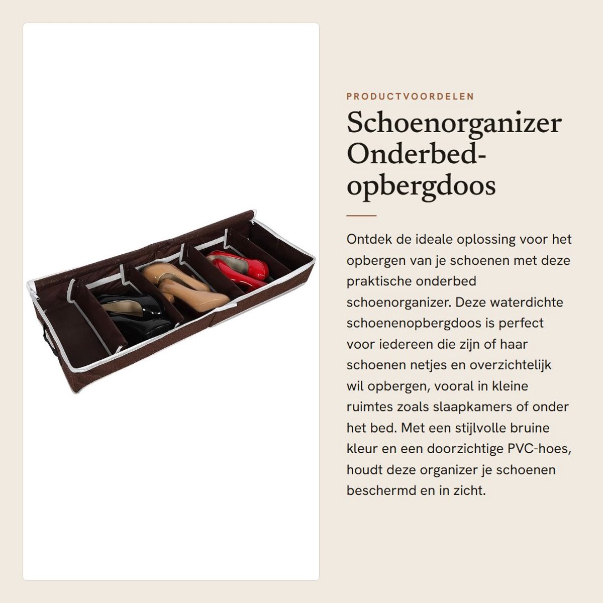 Dailygoods- Schoenenopbergdoos Waterdicht - Onderbed Organizer - Verstelbare Verdelers - PVC/Hoes - Hoogwaardig Oxford-doek - Maat 84x31x11,5 cm - Schoenenorganizer
