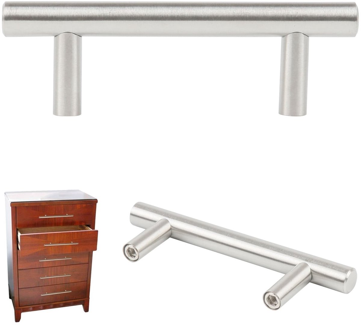 Dailygoods- Deurgrepen Set van 20 - Roestvrij Stalen T-Bar - 100mm Breed - 64mm Bevestigingscentra - Modern Design - Inclusief Schroeven - Kastgrepen