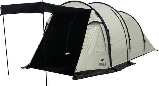 Lichtgrijze FIERI VYN CANYON-tunneltent met luifel en één raam, op witte achtergrond.