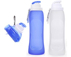 2 Stuks - 500 Ml - Drinkfles - Met Karabijnhaak - Waterzak - Duurzaam - Siliconen - Opvouwbaar - Bpa Vrij - Geschikt Voor Sportschool, Yoga, Hardlopen, Sporten, Fietsen - Blauw, Transparant