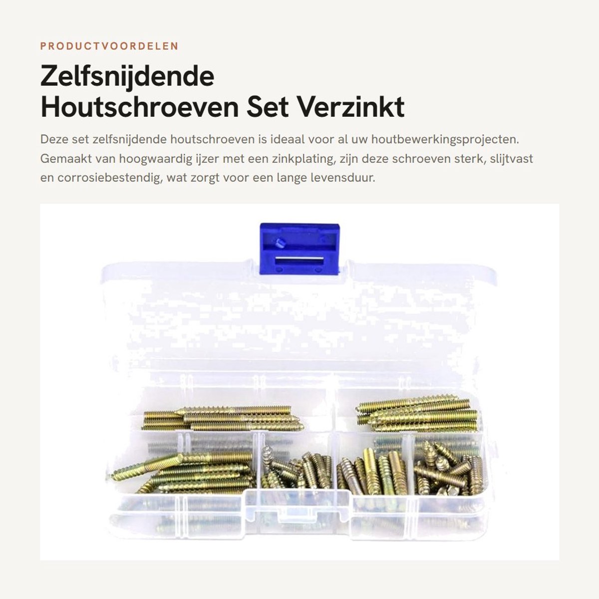 Dailygoods- Houtschroeven Set 110 Stuks - Zelfsnijdend - Verzinkt - M4 x 16/20/25/30/35/40 mm - Corrosiebestendig - Plastic Opbergdoos - Schroeven