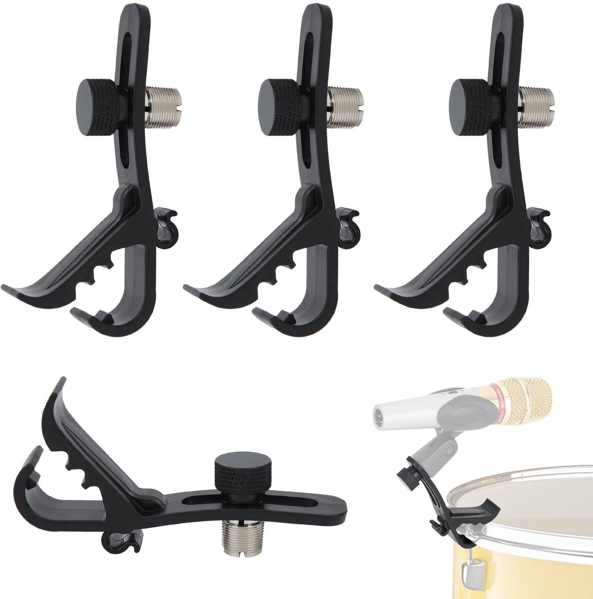 Dailygoods- Drummicrofoonclip Schokbestendig - Drum Rim Houder - Microfoon Klemmen - 4 Stuks - Flexibel Ontwerp - Geschikt voor Percussie Instrumenten - Microfoonhouder