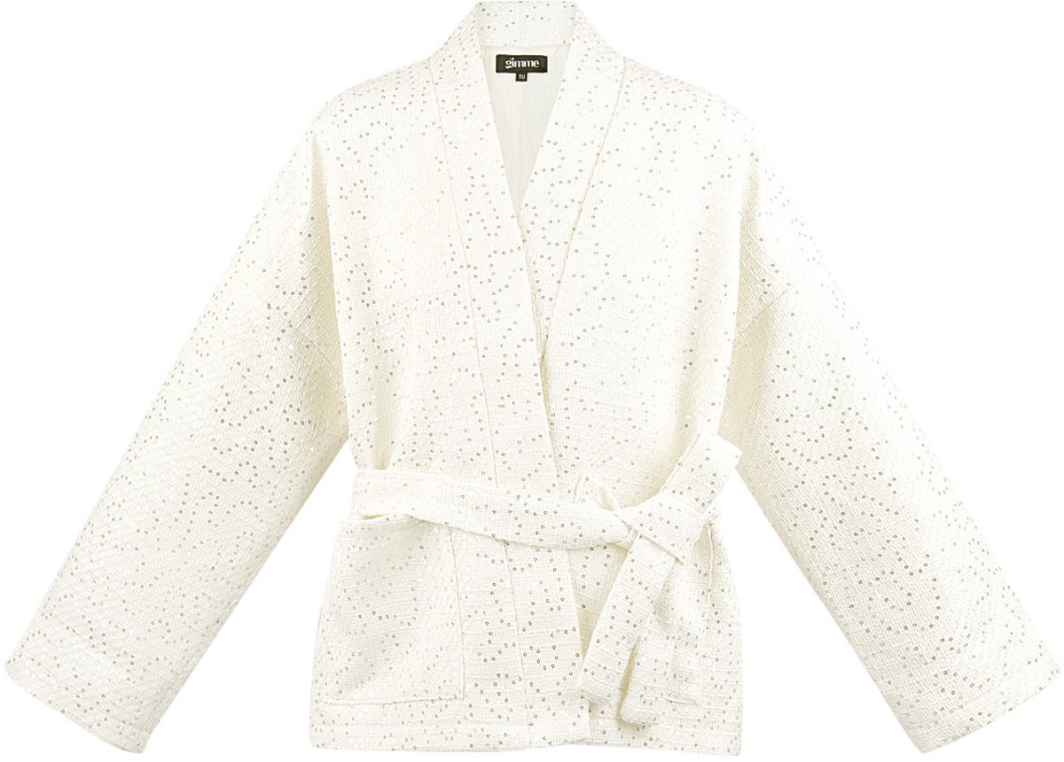 Minimalistische Vrouwen Kimono Jas met Wrap-Stijl - Wit
