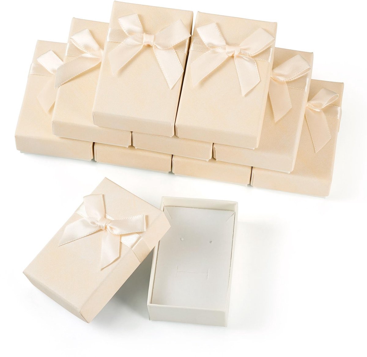 Dailygoods- Sieradenverpakkingsdozen 10 stuks - Rechthoekige Dozen - Licht Guldenroede Geel - Met Striklint - Bescherming tegen Stof en Vocht - Afmetingen 8,4 x 5,4 x 4,9 cm - Juwelendoosjes