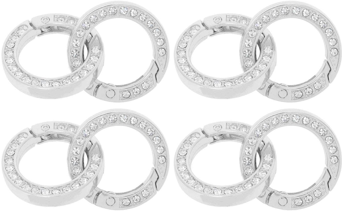 Dailygoods- Karabijnhaak Ronde Gesp - Sleutelhanger - Tassenclip - Roestbestendig - 8 Stuks - 28 mm - Strass-steentjes