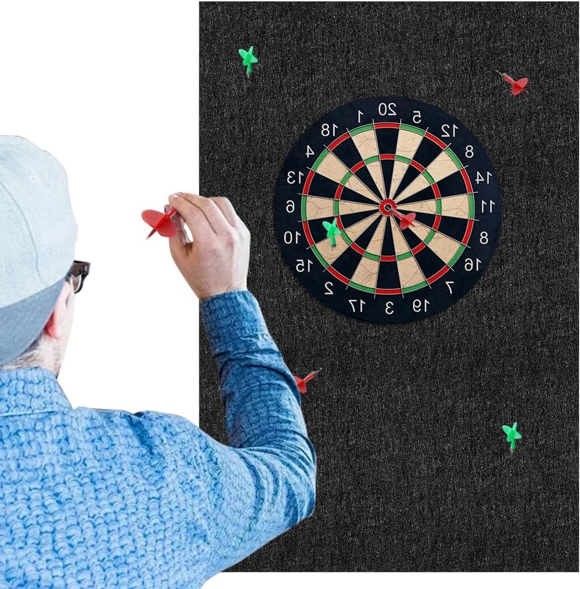 Dartbord Wandbescherming van Vilt, Zelfklevende Rand, Geluidsabsorberend, Ideaal voor Thuis, Club en Buitenactiviteiten, 30x30 cm