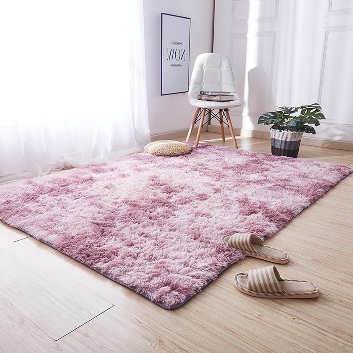 Woonkamer vloerkleed - Shaggy hoogpolig - Comfortabel wonen - Anti-slip onderkant - 140 x 210 cm - Paars Roze
